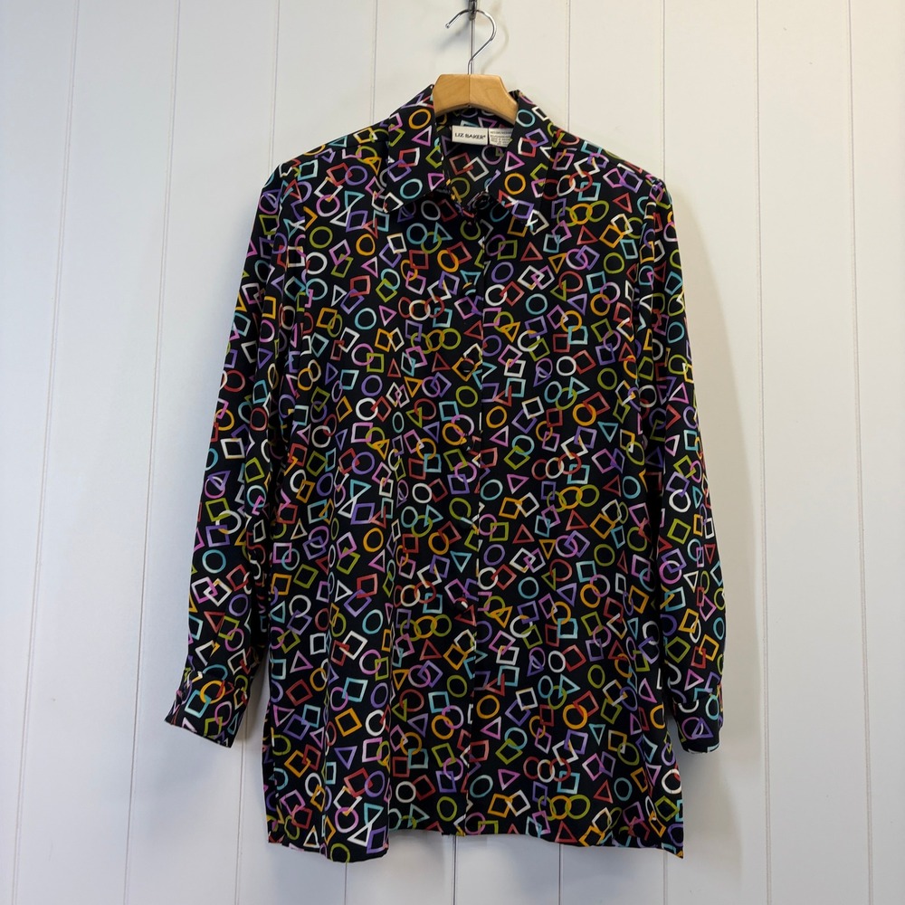 Vintage Liz Baker 90s Memphis Design Button Down Shirt Womens Medium Pop Art